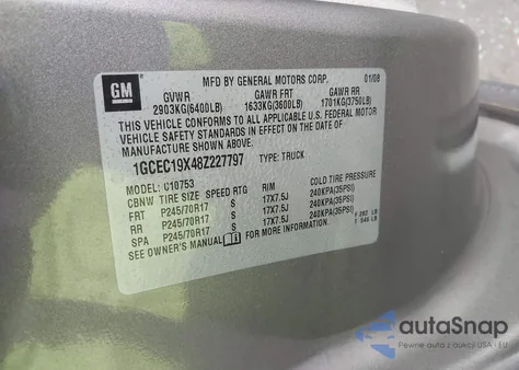 2008 Chevrolet Silverado 1500 Work Truck из США, поврежденный, VIN 1GCEC19X48Z227797